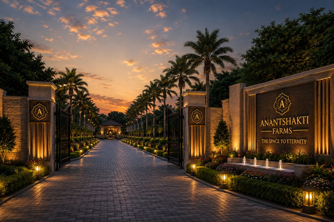 Grand entrance to Anant Shakti Farms
